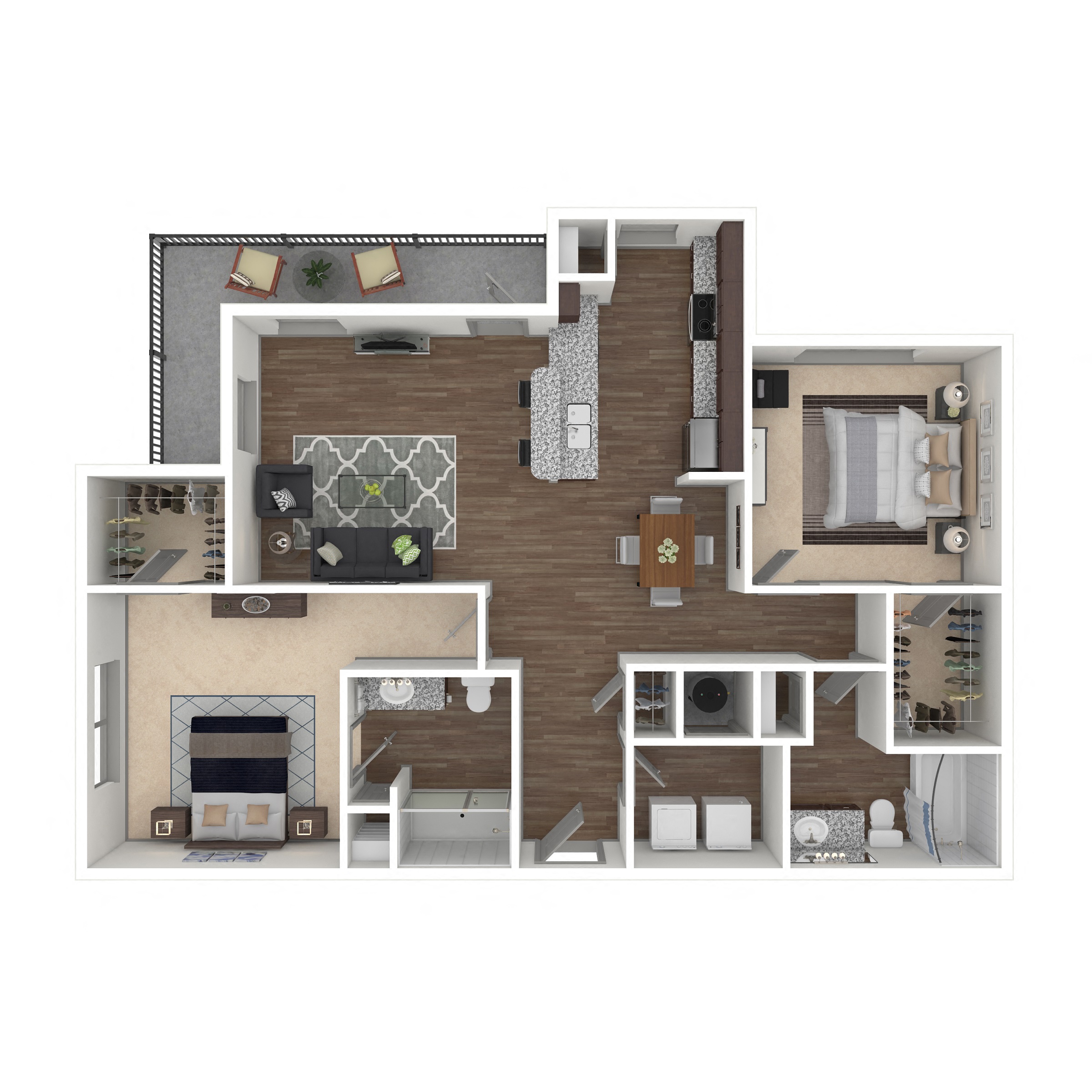 Floor plan for 2 beds, 2 baths, 1406 sqft